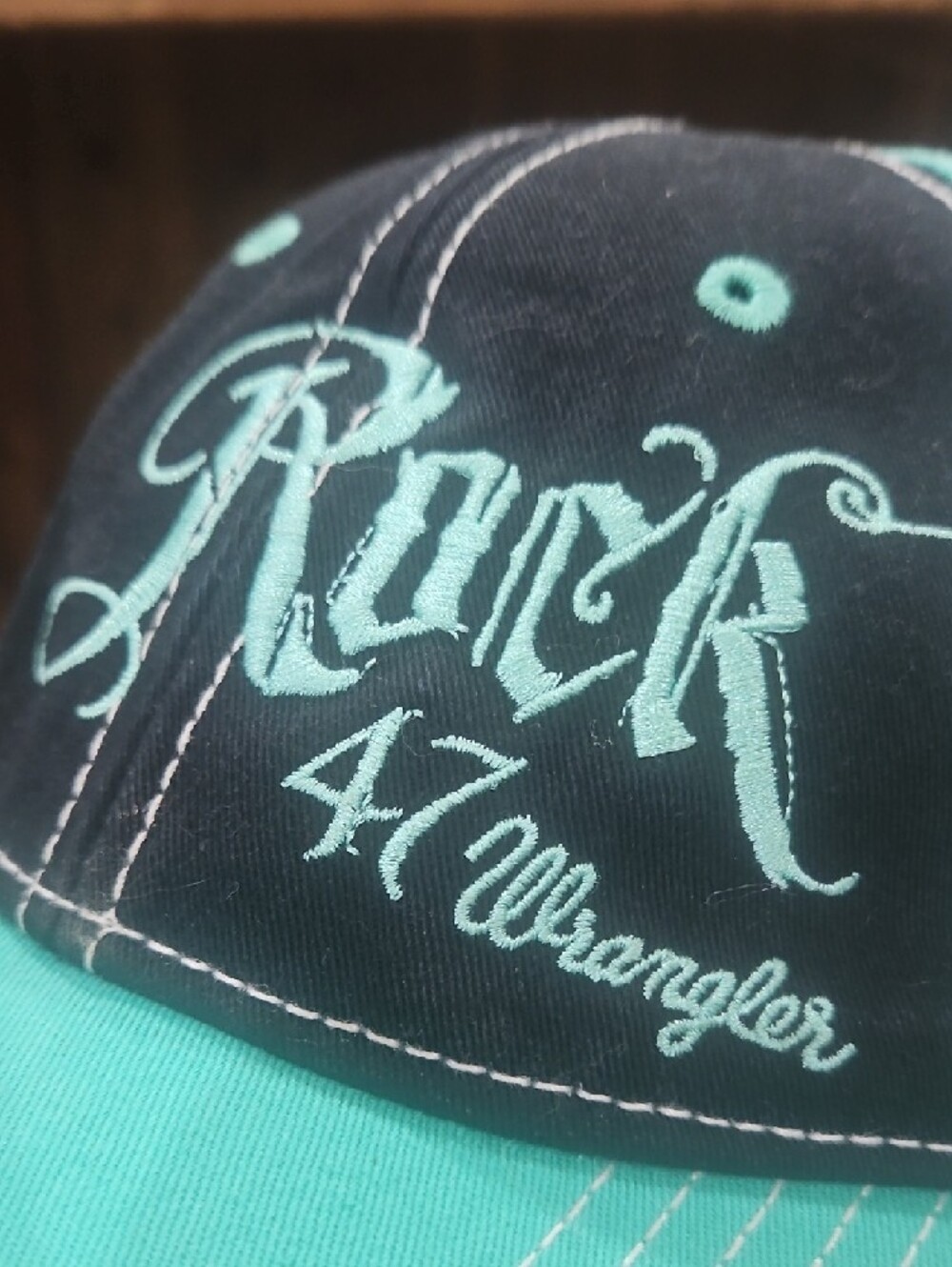 Wrangler Black and Teal 'Rock 47' Embroidered Baseball Cap - Picture 2 of 5